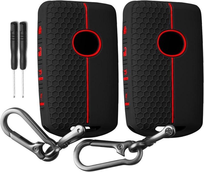 QBUC 2PCS for Mazda Silicone Rubber Key Fob Cover, Key Case with Keychain for 2019-2025 for Mazda 3 6 Cx-5 Cx-50 Cx-30 Cx-9 Smart Key Replacement Protector Car Accessories(4 Buttons) - Image 1